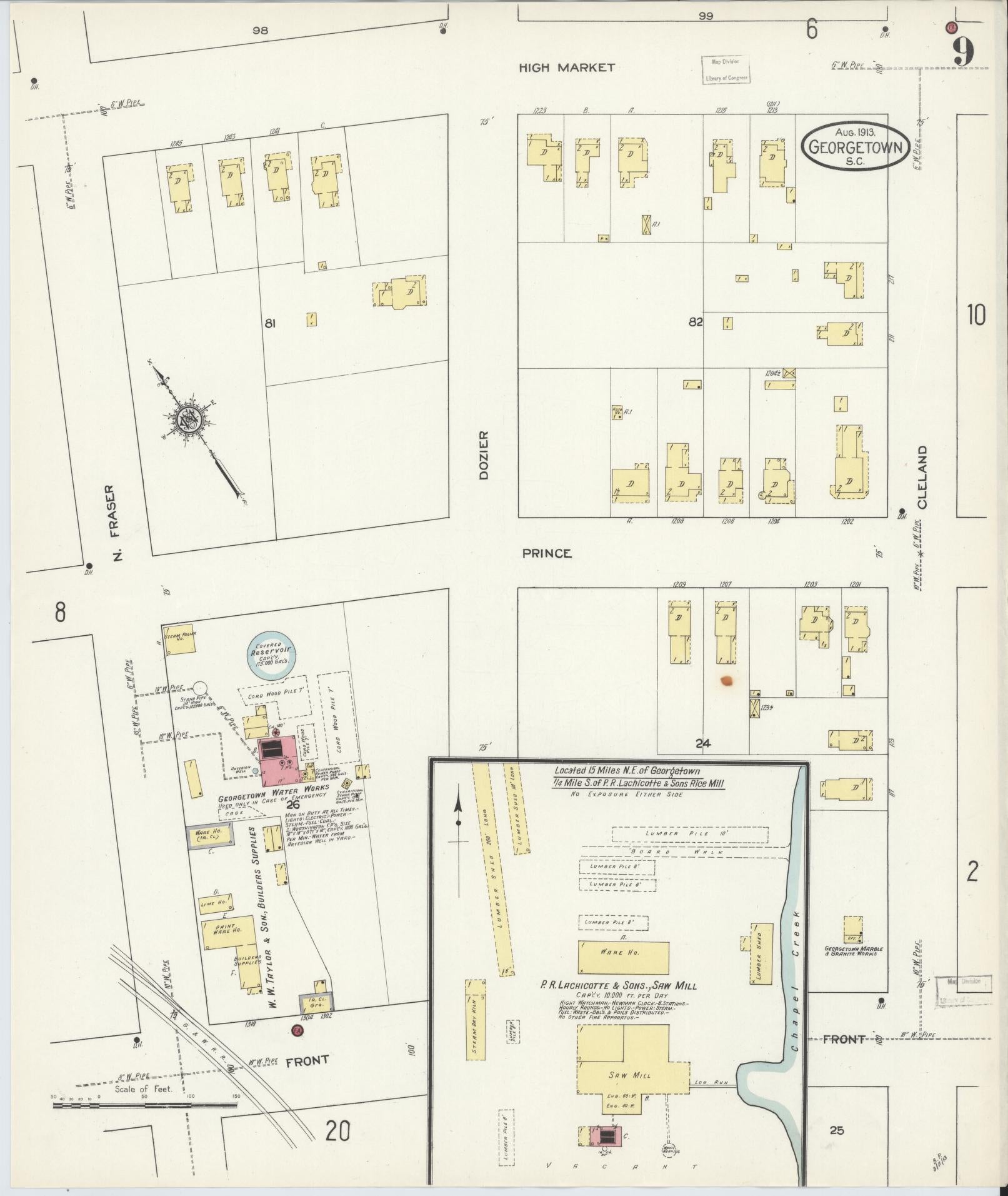 Sanborn Fire Insurance Map from Georgetown, Georgetown County, South Carolina (1913), Sheet #0009 - Complete Map Set gallery image, historic Sanborn map, vintage wall art, South Carolina South Carolina