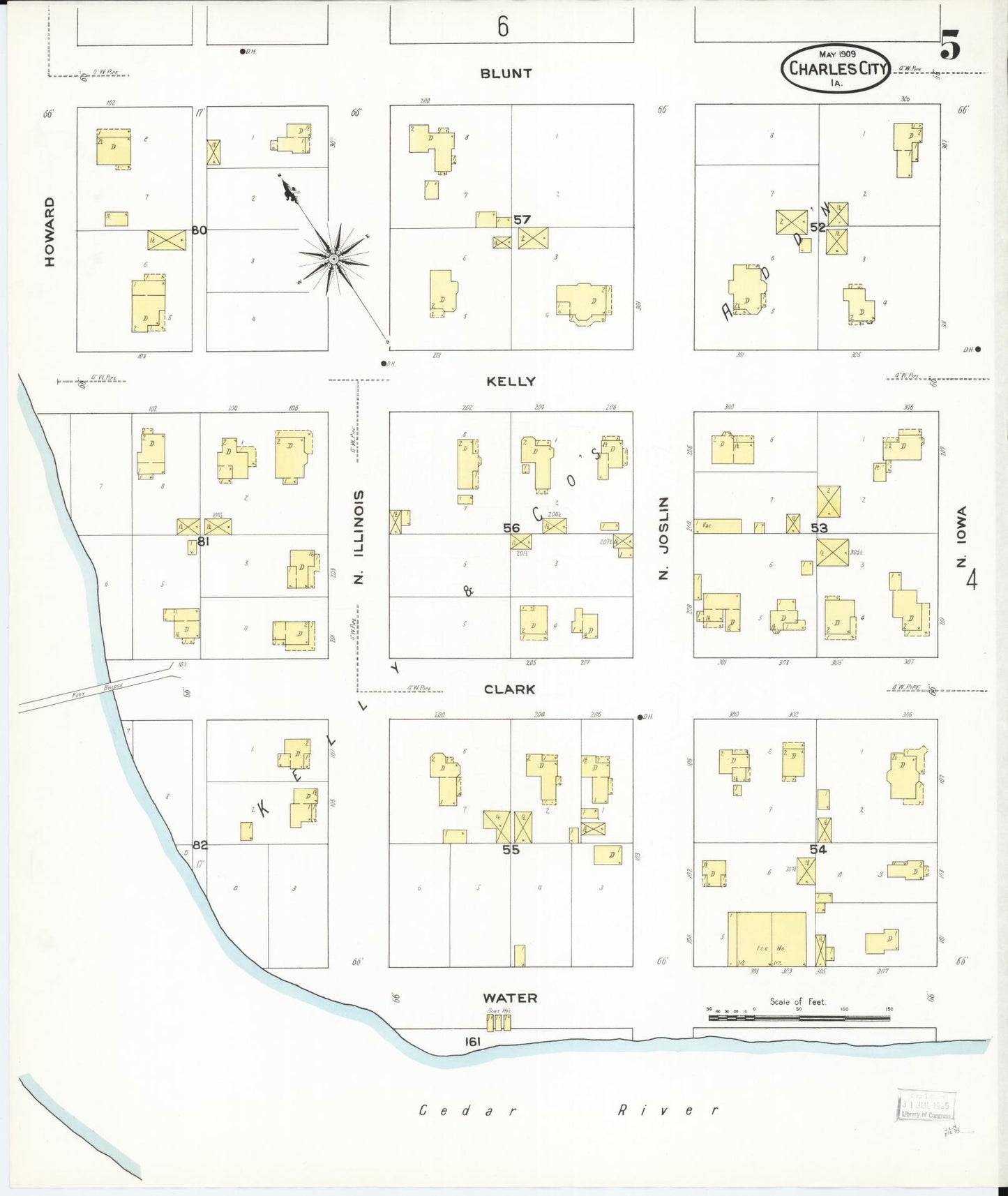 Sanborn Fire Insurance Map from Charles City, Floyd County, Iowa (1909), Sheet #0005 - Historic Sanborn Fire Insurance Map Print, vintage old map wall art