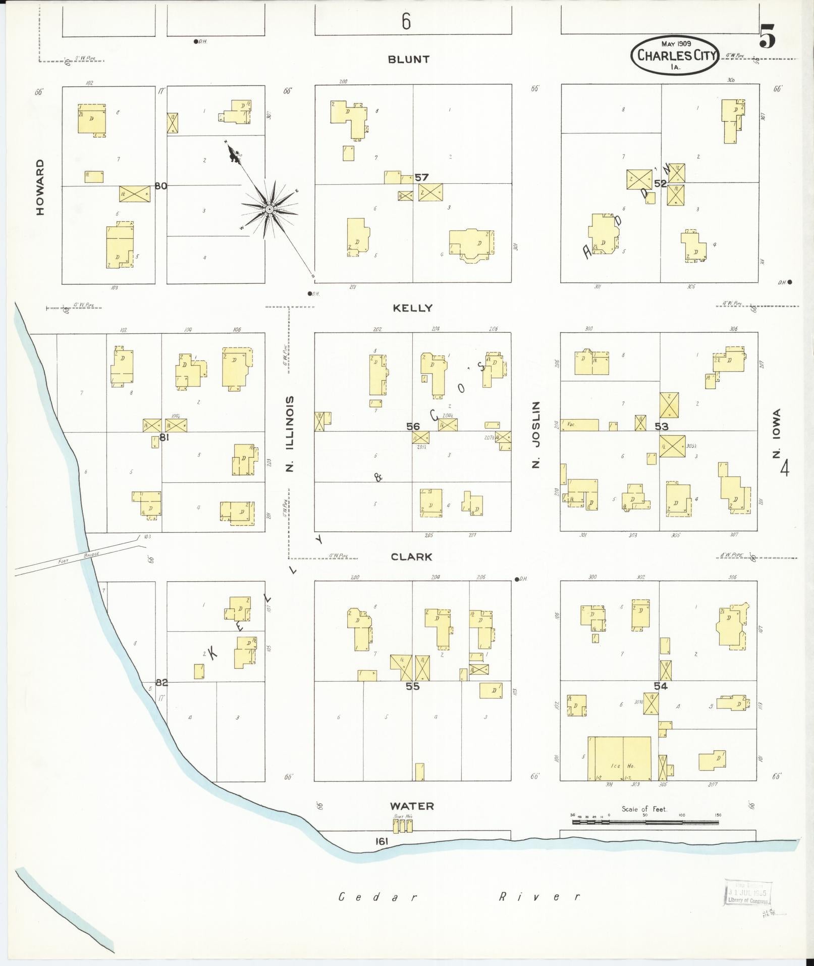 Sanborn Fire Insurance Map from Charles City, Floyd County, Iowa (1909), Sheet #0005 - Historic Sanborn Fire Insurance Map Print, vintage old map wall art