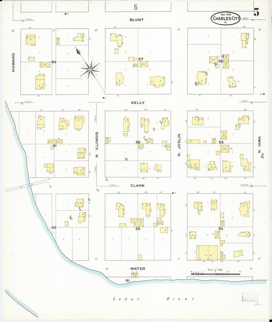 Sanborn Fire Insurance Map from Charles City, Floyd County, Iowa (1909), Sheet #0005 - Historic Sanborn Fire Insurance Map Print, vintage old map wall art