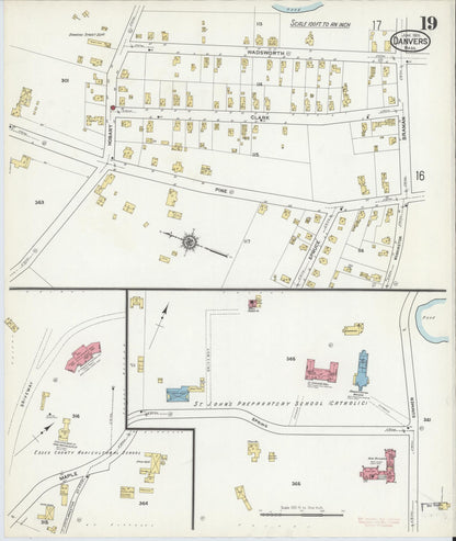 Sanborn Fire Insurance Map from Danvers, Essex County, Massachusetts (1916), Sheet #0019 - Complete Map Set gallery image, historic Sanborn map, vintage wall art, Massachusetts Massachusetts