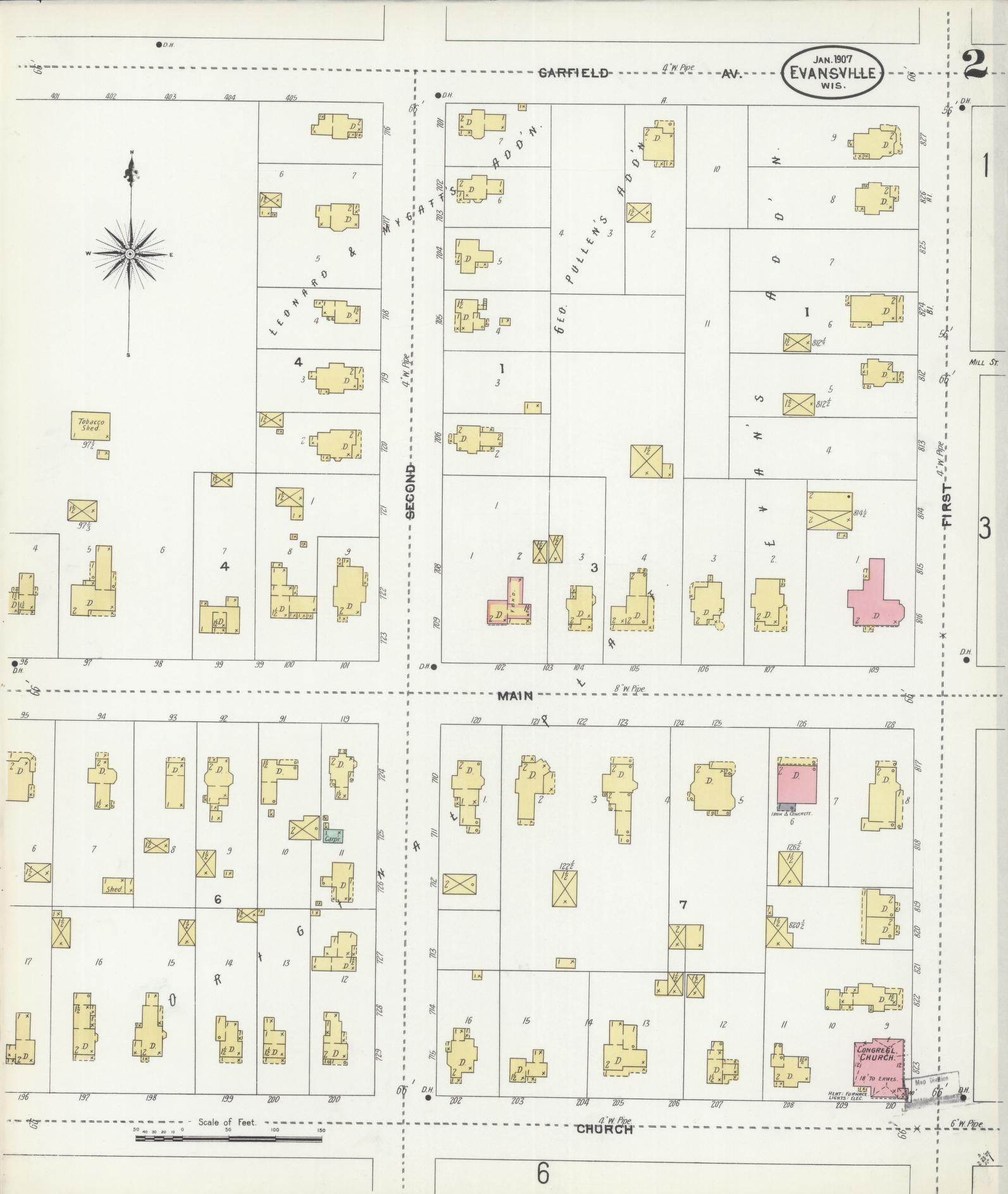 Sanborn Fire Insurance Map from Evansville, Rock County, Wisconsin (1907), Sheet #0002 - Historic Sanborn Fire Insurance Map Print, vintage old map wall art, antique decor, genealogy gift, Wisconsin Wisconsin map