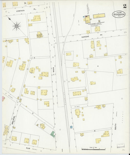 Sanborn Fire Insurance Map from Stevenson, Jackson County, Alabama (1908), Sheet #0002 - Historic Sanborn Fire Insurance Map Print, vintage old map wall art, antique decor, genealogy gift, Alabama Alabama map