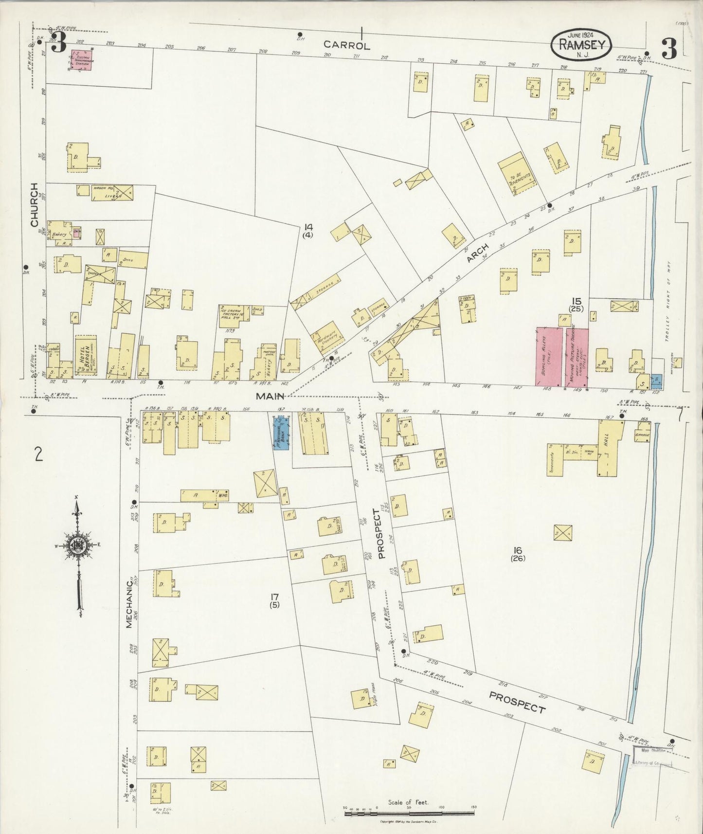 Sanborn Fire Insurance Map from Ramsey, Bergen County, New Jersey (1924), Sheet #0003 - Complete Map Set gallery image, historic Sanborn map, vintage wall art, New Jersey New Jersey