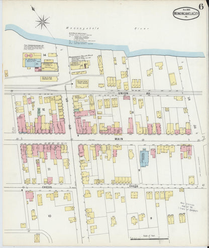 Sanborn Fire Insurance Map from Monongahela City, Washington County, Pennsylvania (1895), Sheet #0006 - Complete Map Set gallery image, historic Sanborn map, vintage wall art, Pennsylvania Pennsylvania