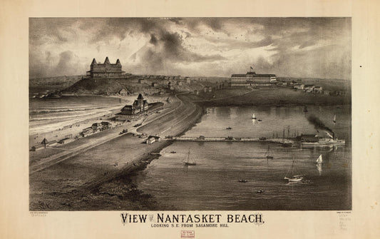 View of Nantasket Beach, looking S.E. from Sagamore Hill. (1879) – Historic Bird’s-Eye View Panorama Print