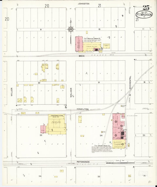 Sanborn Fire Insurance Map from Fort Madison, Lee County, Iowa (1913), Sheet #0025 - Historic Sanborn Fire Insurance Map Print, vintage old map wall art