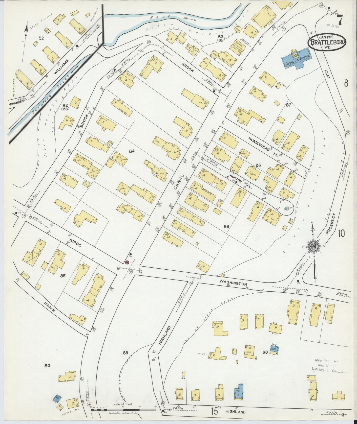 Sanborn Fire Insurance Map from Brattleboro, Windham County, Vermont (1919), Sheet #0007 - Complete Map Set gallery image, historic Sanborn map, vintage wall art, Vermont Vermont
