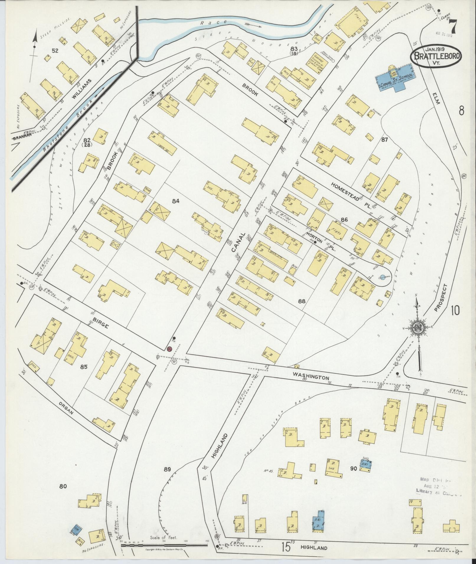 Sanborn Fire Insurance Map from Brattleboro, Windham County, Vermont (1919), Sheet #0007 - Complete Map Set gallery image, historic Sanborn map, vintage wall art, Vermont Vermont