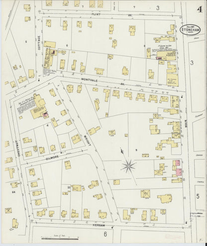 Sanborn Fire Insurance Map from Stoneham, Middlesex County, Massachusetts (1897), Sheet #0004 - Historic Sanborn Fire Insurance Map Print, vintage old map wall art, antique decor, genealogy gift, Massachusetts Massachusetts map