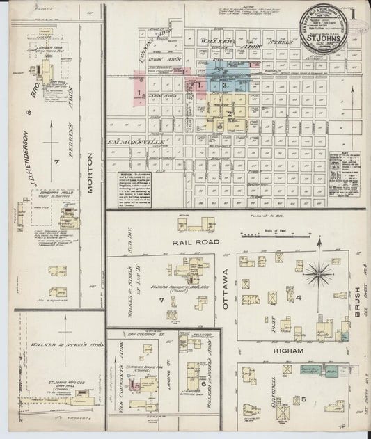 Sanborn Fire Insurance Map from Saint Johns, Clinton County, Michigan (1884), Sheet #0001 - Historic Sanborn Fire Insurance Map Print, vintage old map wall art, antique decor, genealogy gift, Michigan Michigan map