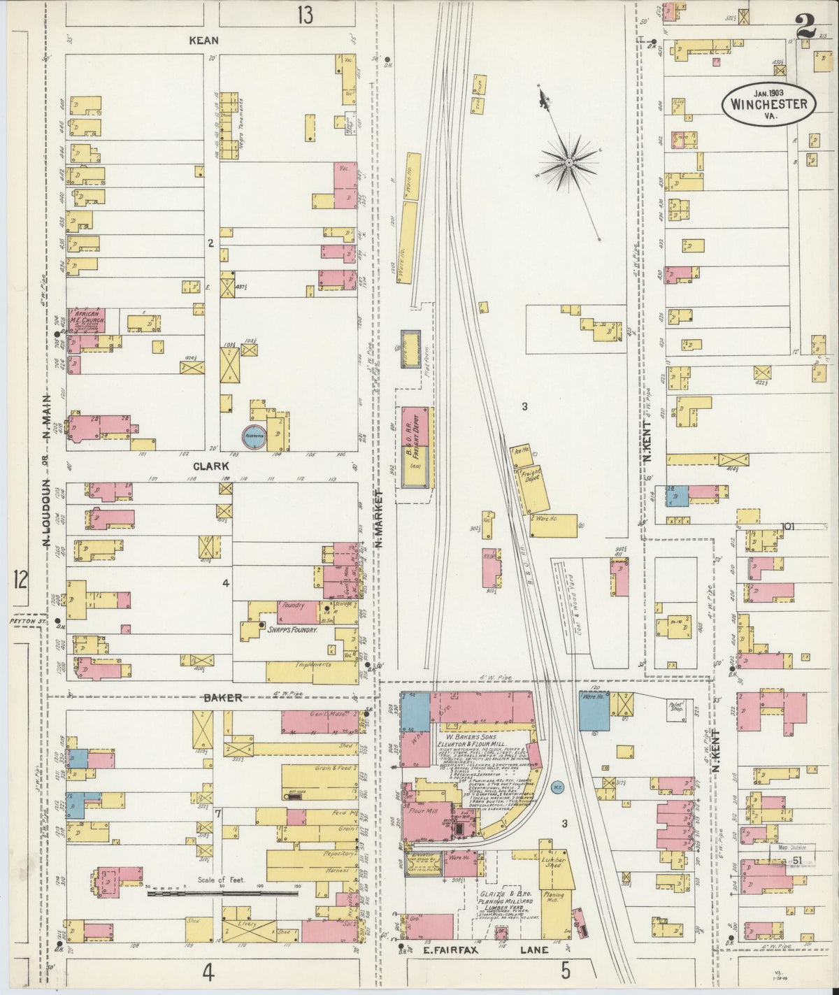 Sanborn Fire Insurance Map from Winchester, Independent Cities, Virginia (1903), Sheet #0002 - Complete Map Set gallery image, historic Sanborn map, vintage wall art, Virginia Virginia