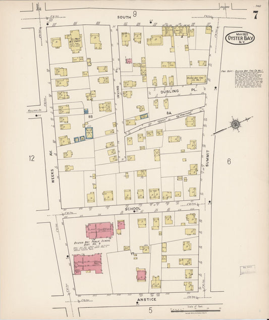 Sanborn Fire Insurance Map from Oyster Bay, Nassau County, New York (1922), Sheet #0007 - Historic Sanborn Fire Insurance Map Print, vintage old map wall art, antique decor, genealogy gift, New York New York map
