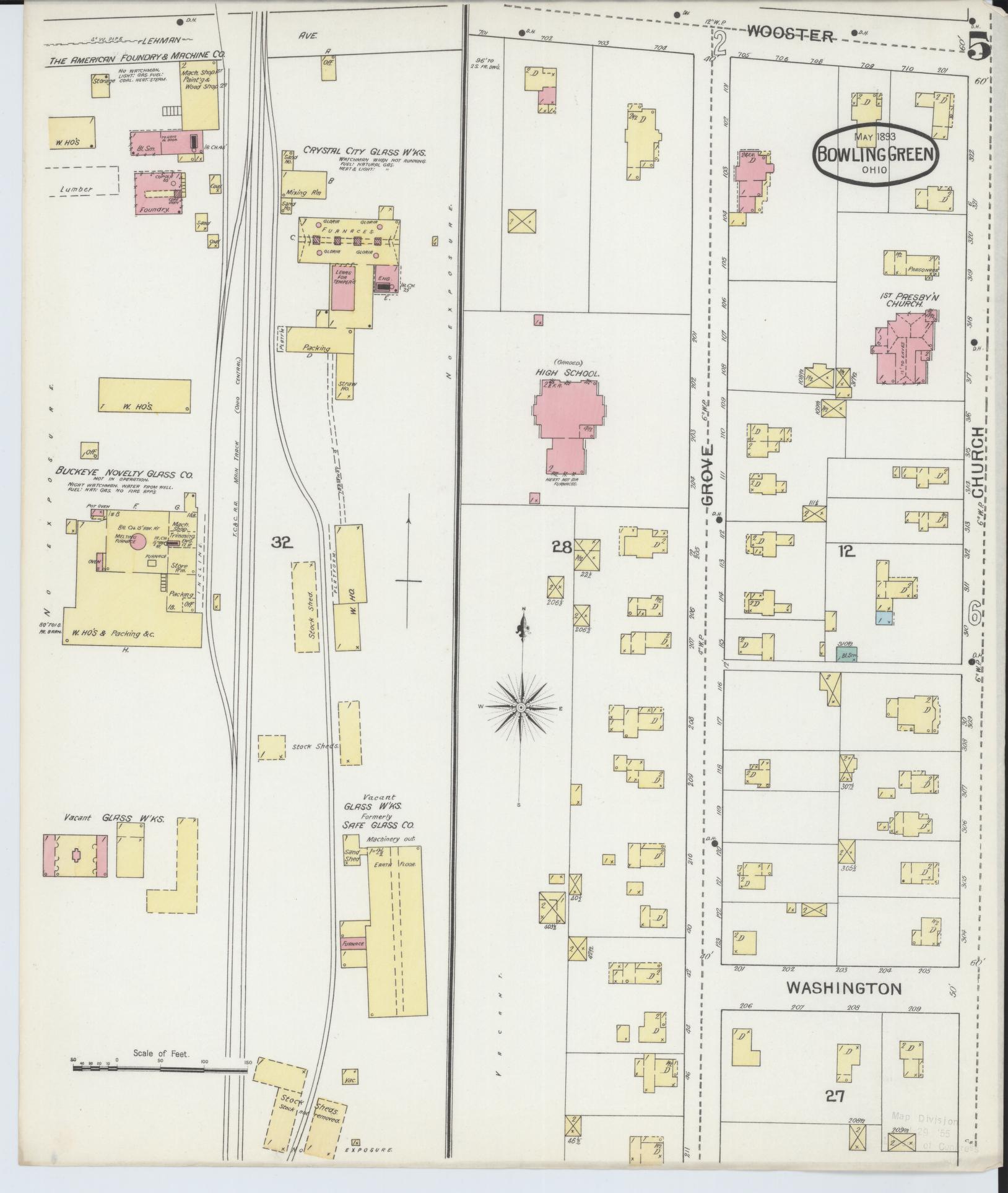 Sanborn Fire Insurance Map from Bowling Green, Wood County, Ohio (1893), Sheet #0005 - Historic Sanborn Fire Insurance Map Print, vintage old map wall art, antique decor, genealogy gift, Ohio Ohio map