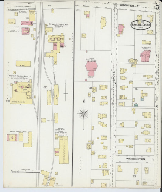 Sanborn Fire Insurance Map from Bowling Green, Wood County, Ohio (1893), Sheet #0005 - Historic Sanborn Fire Insurance Map Print, vintage old map wall art, antique decor, genealogy gift, Ohio Ohio map