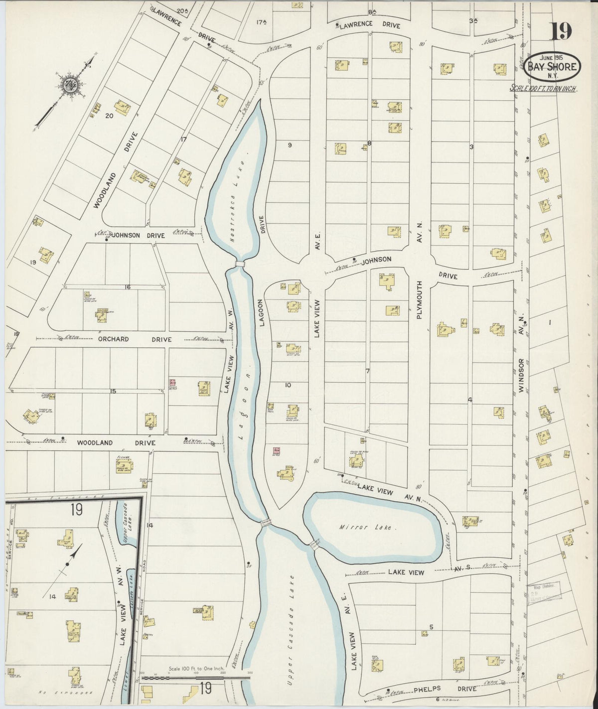 Sanborn Fire Insurance Map from Bay Shore, Suffolk County, New York (1915), Sheet #0019 - Complete Map Set gallery image, historic Sanborn map, vintage wall art, New York New York