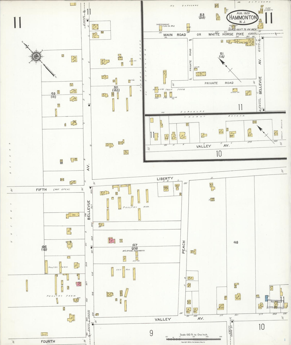 Sanborn Fire Insurance Map from Hammonton, Atlantic County, New Jersey (1923), Sheet #0011 - Complete Map Set gallery image, historic Sanborn map, vintage wall art, New Jersey New Jersey