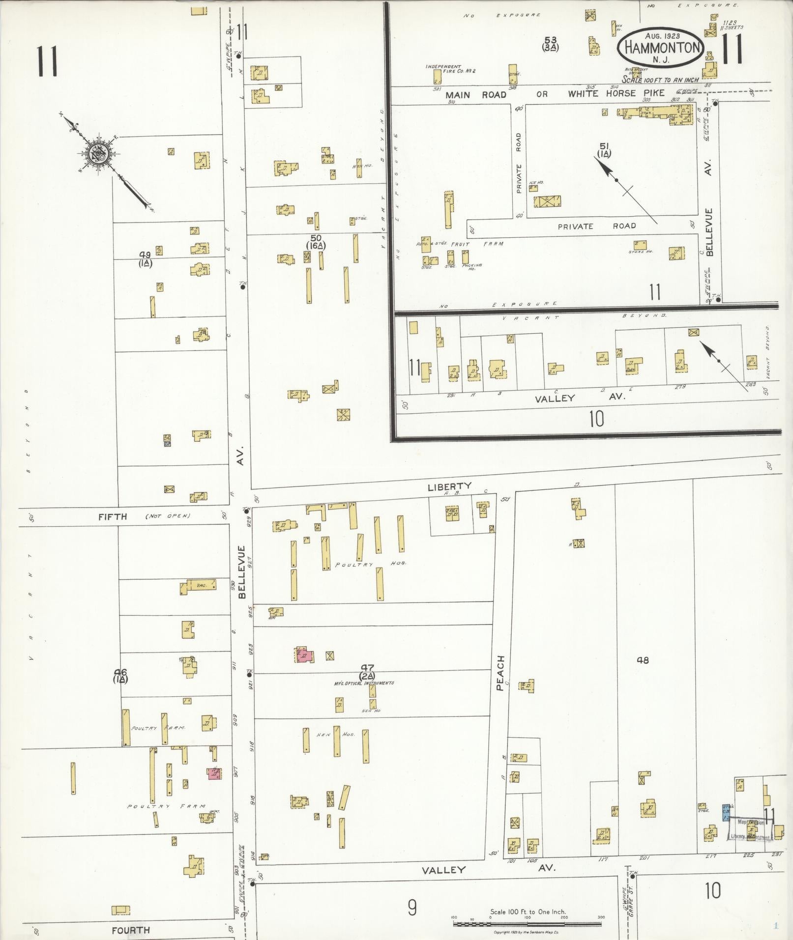 Sanborn Fire Insurance Map from Hammonton, Atlantic County, New Jersey (1923), Sheet #0011 - Complete Map Set gallery image, historic Sanborn map, vintage wall art, New Jersey New Jersey