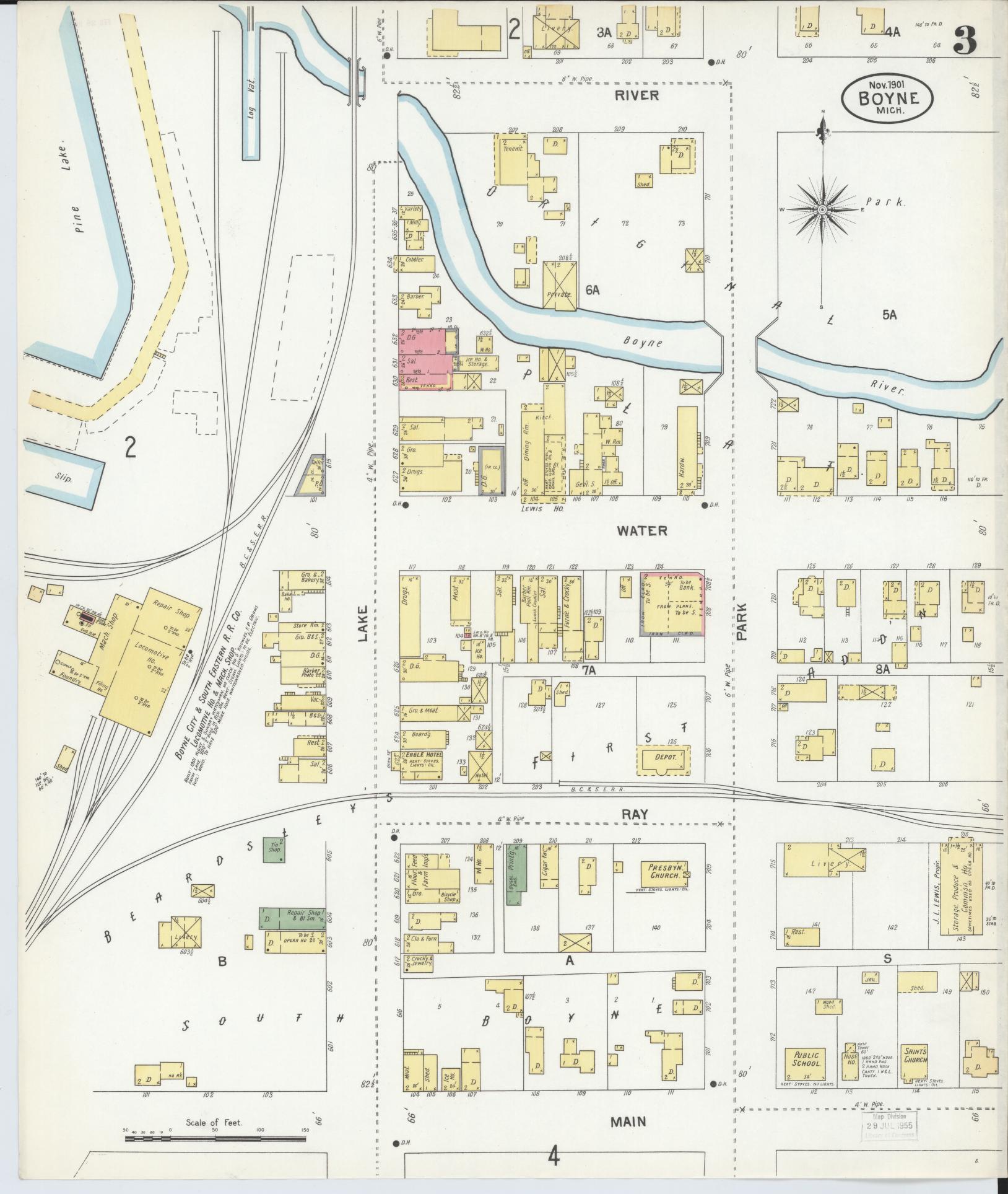 Sanborn Fire Insurance Map from Boyne City, Charlevoix County, Michigan (1901), Sheet #0003 - Historic Sanborn Fire Insurance Map Print, vintage old map wall art, antique decor, genealogy gift, Michigan Michigan map