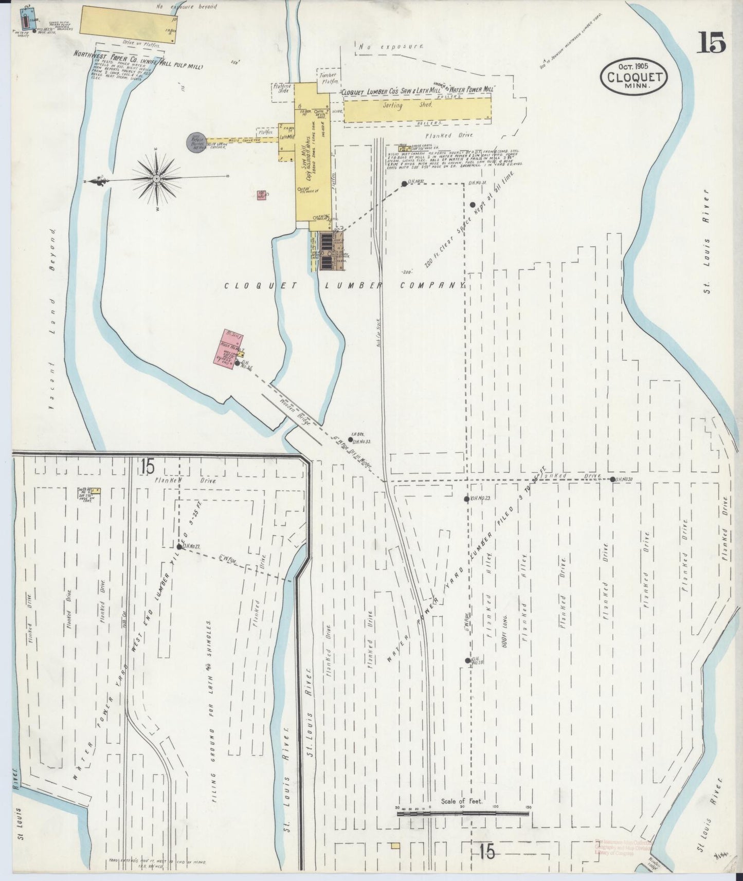 Sanborn Fire Insurance Map from Cloquet, Carlton County, Minnesota (1905), Sheet #0015 - Complete Map Set gallery image, historic Sanborn map, vintage wall art, Minnesota Minnesota