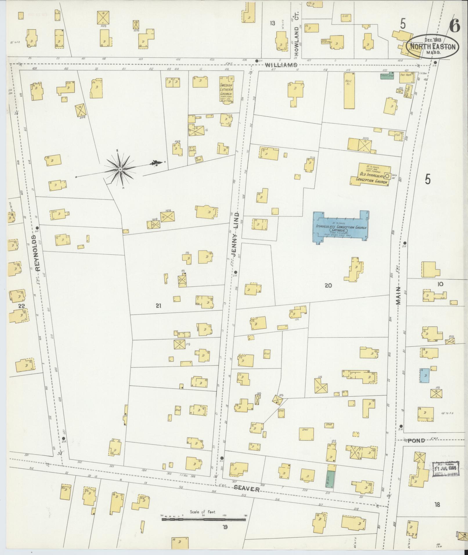 Sanborn Fire Insurance Map from North Easton, Bristol County, Massachusetts (1903), Sheet #0006 - Complete Map Set gallery image, historic Sanborn map, vintage wall art, Massachusetts Massachusetts