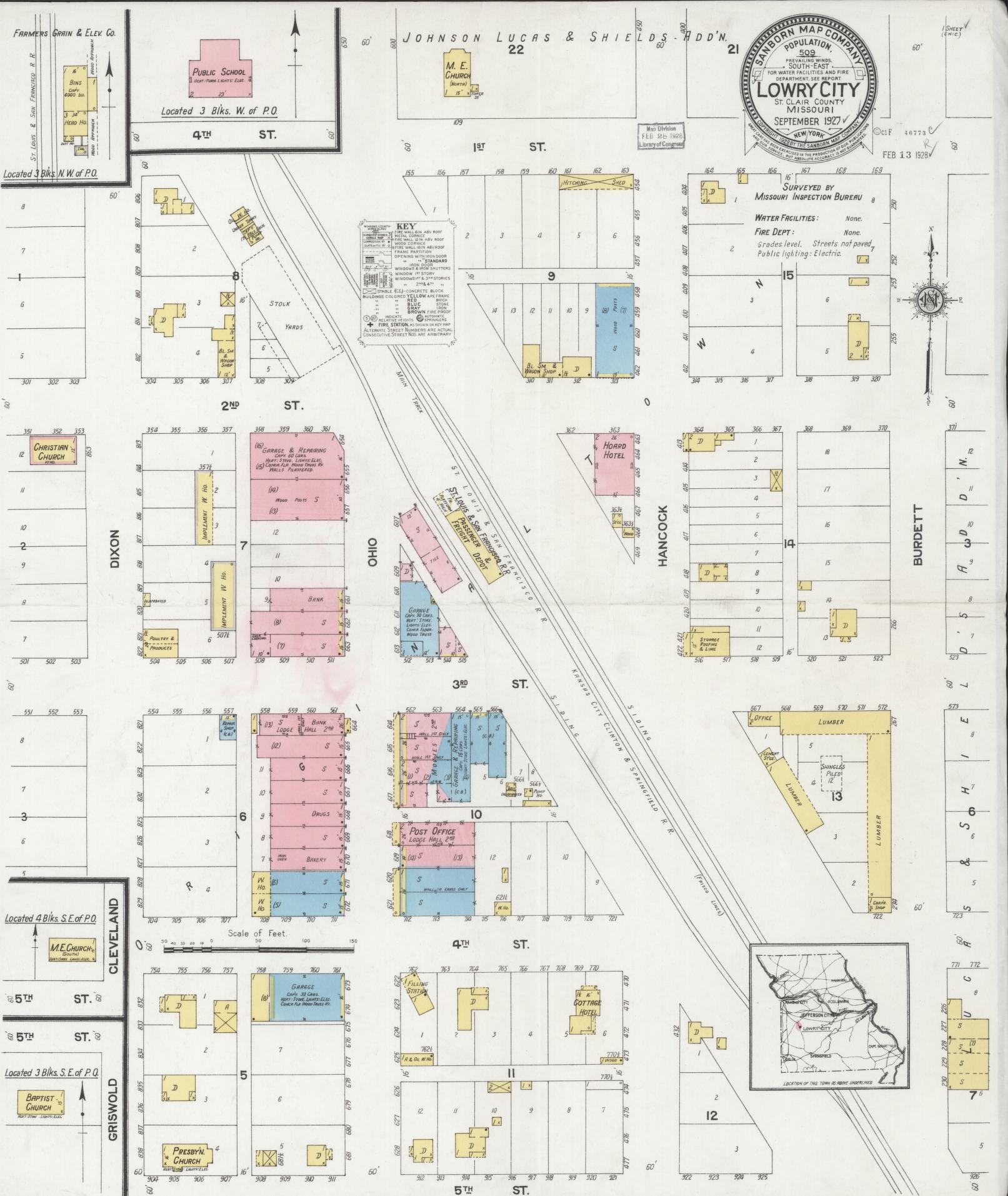 Sanborn Fire Insurance Map from Lowry City, Saint Clair County, Missouri (1927), Sheet #0001 - Historic Sanborn Fire Insurance Map Print, vintage old map wall art, antique decor, genealogy gift, Missouri Missouri map