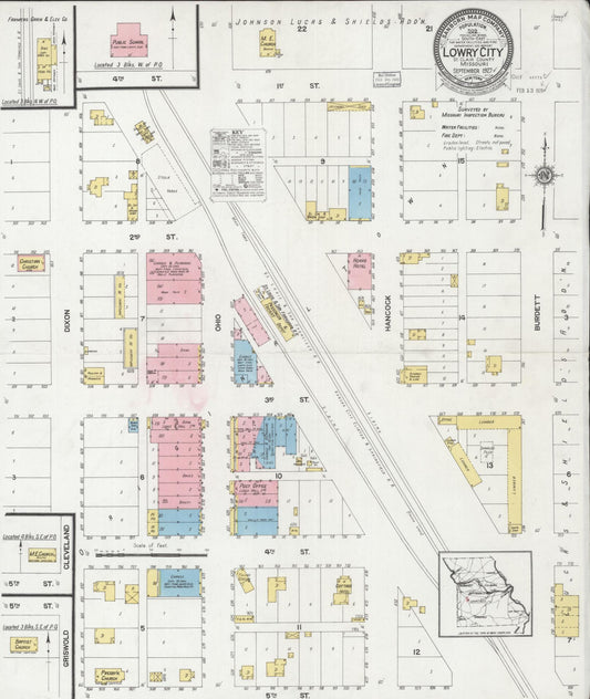 Sanborn Fire Insurance Map from Lowry City, Saint Clair County, Missouri (1927), Sheet #0001 - Historic Sanborn Fire Insurance Map Print, vintage old map wall art, antique decor, genealogy gift, Missouri Missouri map