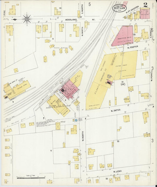 Sanborn Fire Insurance Map from Dothan, Houston County, Alabama (1907), Sheet #0002 - Historic Sanborn Fire Insurance Map Print, vintage old map wall art, antique decor, genealogy gift, Alabama Alabama map
