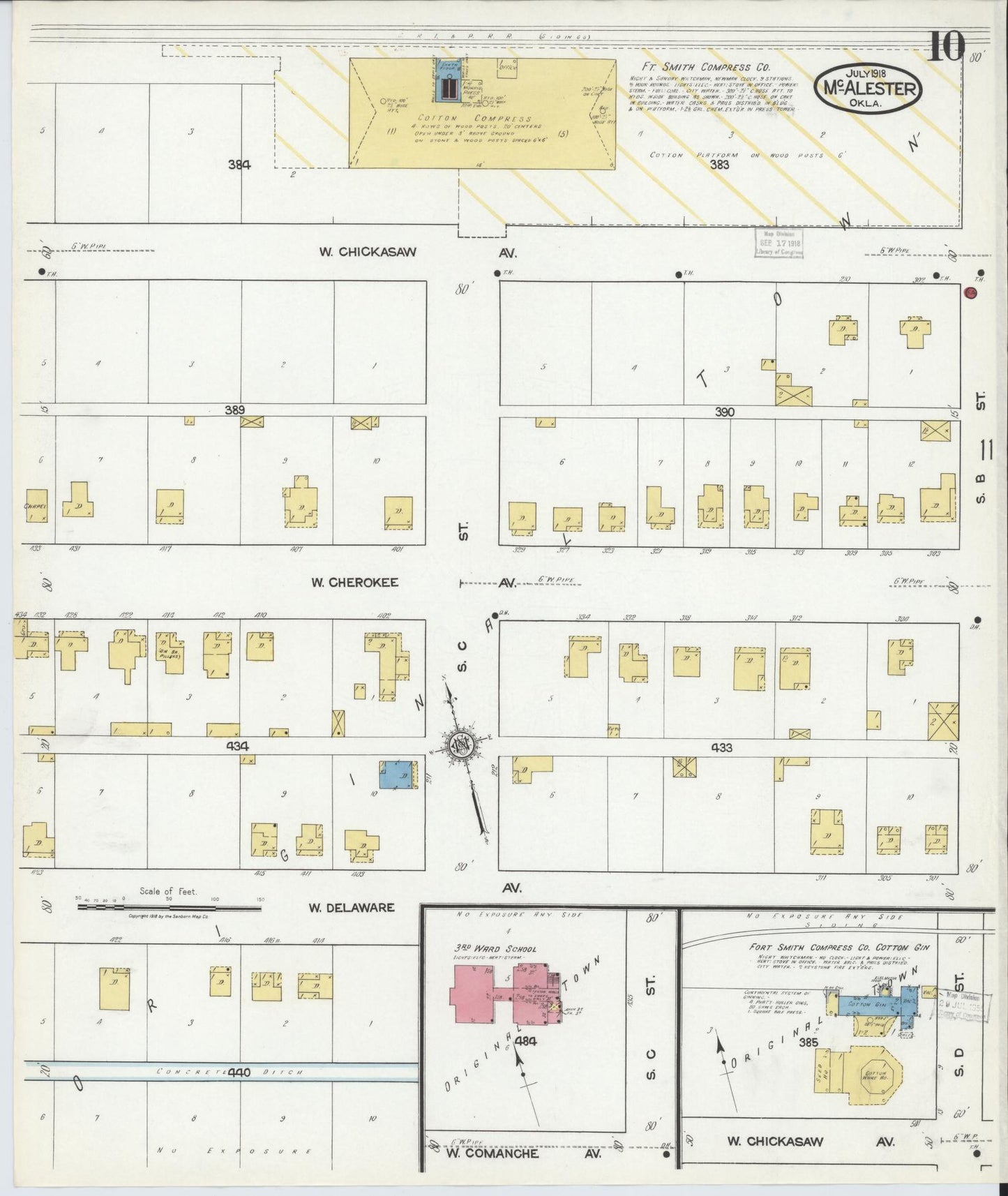 Sanborn Fire Insurance Map from McAlester, Pittsburg County, Oklahoma (1918), Sheet #0010 - Historic Sanborn Fire Insurance Map Print, vintage old map wall art, antique decor, genealogy gift, Oklahoma Oklahoma map
