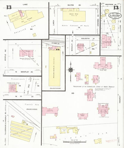 Sanborn Fire Insurance Map from Elmhurst, Du Page County, Illinois (1924), Sheet #0013 - Complete Map Set gallery image, historic Sanborn map, vintage wall art, Illinois Illinois