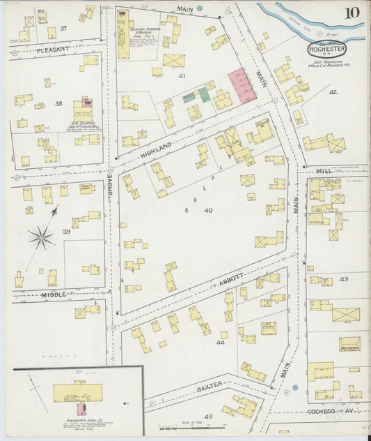 Sanborn Fire Insurance Map from Rochester, Strafford County, New Hampshire (1892), Sheet #0010 - Historic Sanborn Fire Insurance Map Print, vintage old map wall art, antique decor, genealogy gift, New Hampshire New Hampshire map