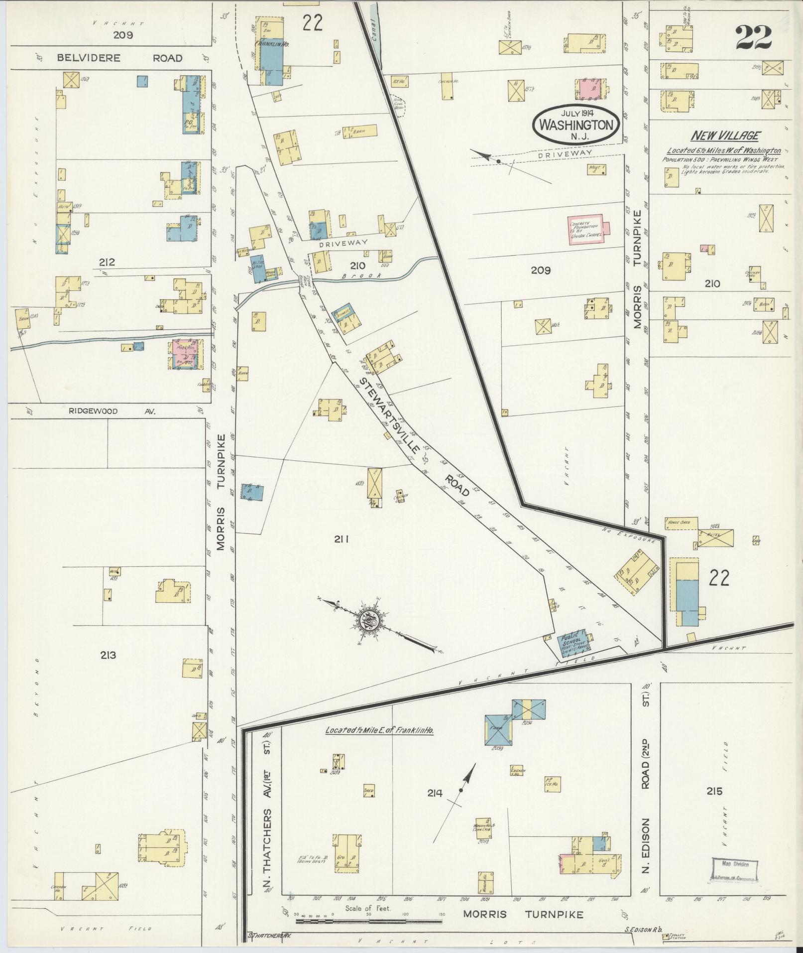 Sanborn Fire Insurance Map from Washington, Warren County, New Jersey (1914), Sheet #0022 - Historic Sanborn Fire Insurance Map Print, vintage old map wall art, antique decor, genealogy gift, Washington Washington map