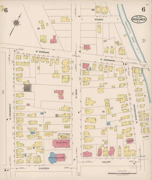 Sanborn Fire Insurance Map from Herkimer, Herkimer County, New York (1923), Sheet #0006 - Historic Sanborn Fire Insurance Map Print, vintage old map wall art, antique decor, genealogy gift, New York New York map