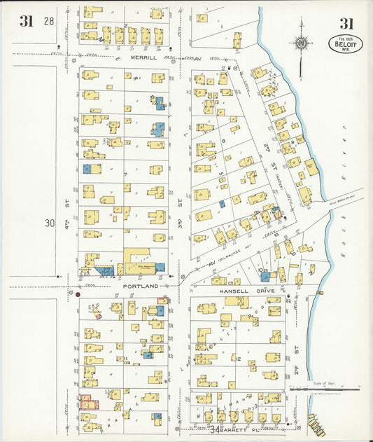Sanborn Fire Insurance Map from Beloit, Rock County, Wisconsin (1926), Sheet #0031 - Historic Sanborn Fire Insurance Map Print, vintage old map wall art, antique decor, genealogy gift, Wisconsin Wisconsin map