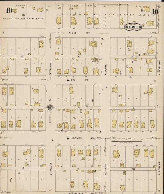 Sanborn Fire Insurance Map from Wellington, Sumner County, Kansas (1922), Sheet #0010 - Historic Sanborn Fire Insurance Map Print, vintage old map wall art, antique decor, genealogy gift, Kansas Kansas map