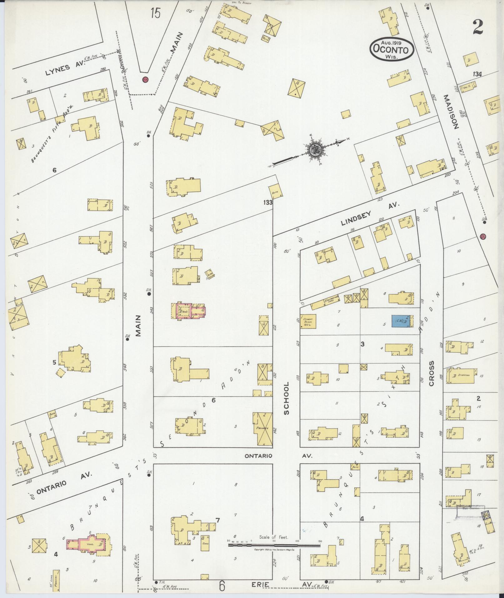Sanborn Fire Insurance Map from Oconto, Oconto County, Wisconsin (1919), Sheet #0002 - Complete Map Set gallery image, historic Sanborn map, vintage wall art, Wisconsin Wisconsin