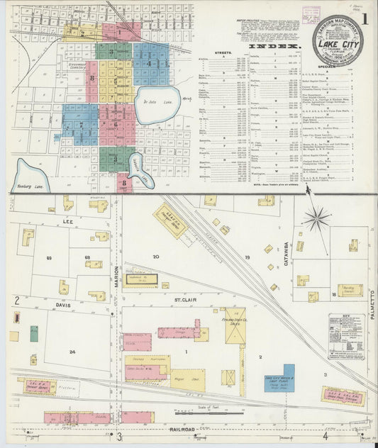 Sanborn Fire Insurance Map from Lake City, Columbia County, Florida (1906), Sheet #0001 - Historic Sanborn Fire Insurance Map Print, vintage old map wall art, antique decor, genealogy gift, Florida Florida map