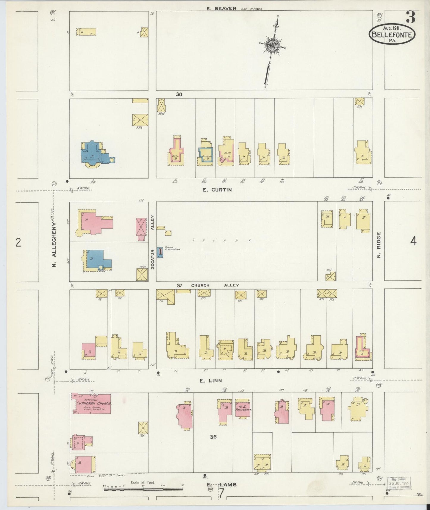 Sanborn Fire Insurance Map from Bellefonte, Centre County, Pennsylvania (1911), Sheet #0003 - Historic Sanborn Fire Insurance Map Print, vintage old map wall art, antique decor, genealogy gift, Pennsylvania Pennsylvania map