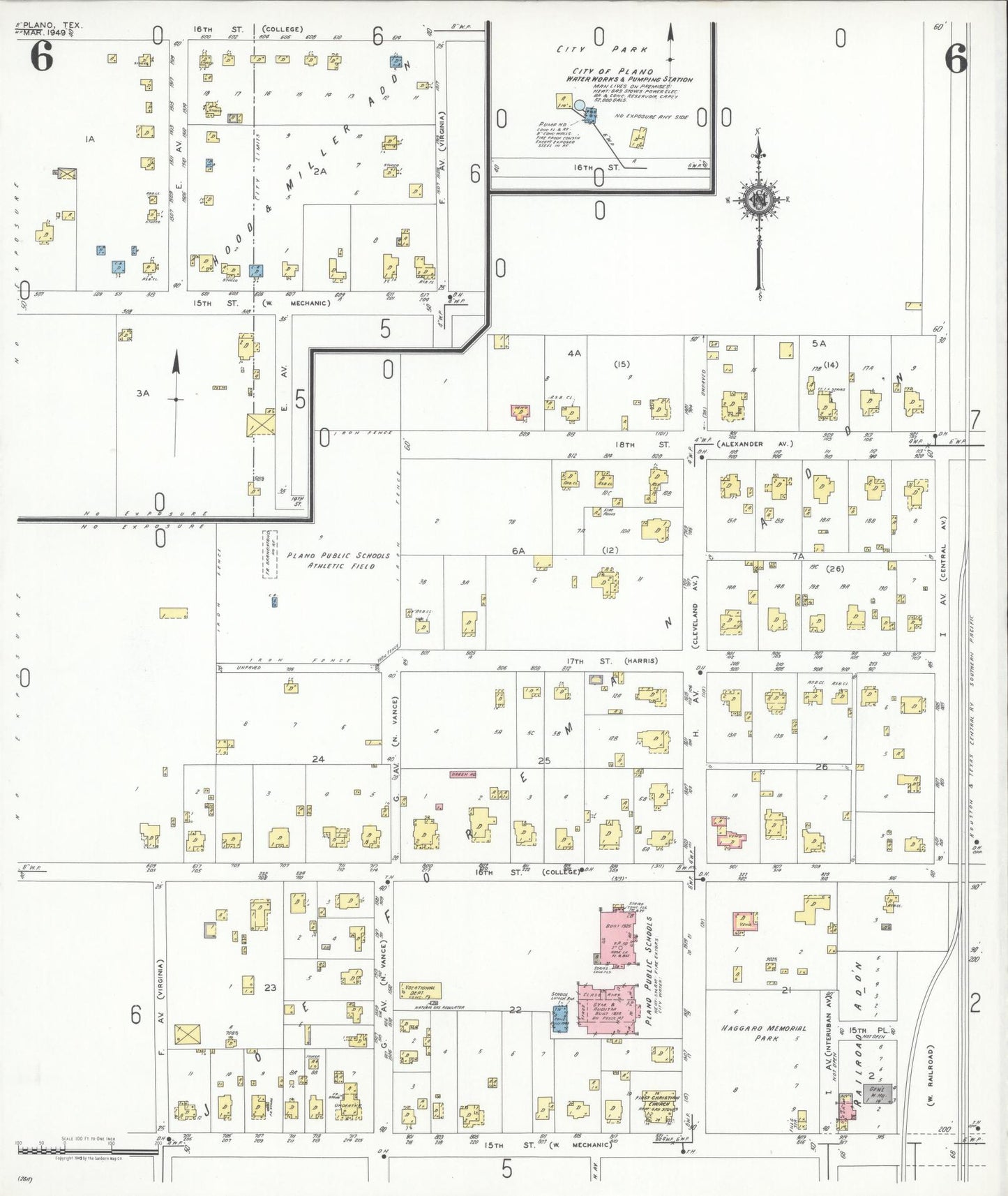 Sanborn Fire Insurance Map from Plano, Collin County, Texas (1949), Sheet #0006 - Historic Sanborn Fire Insurance Map Print, vintage old map wall art, antique decor, genealogy gift, Texas Texas map