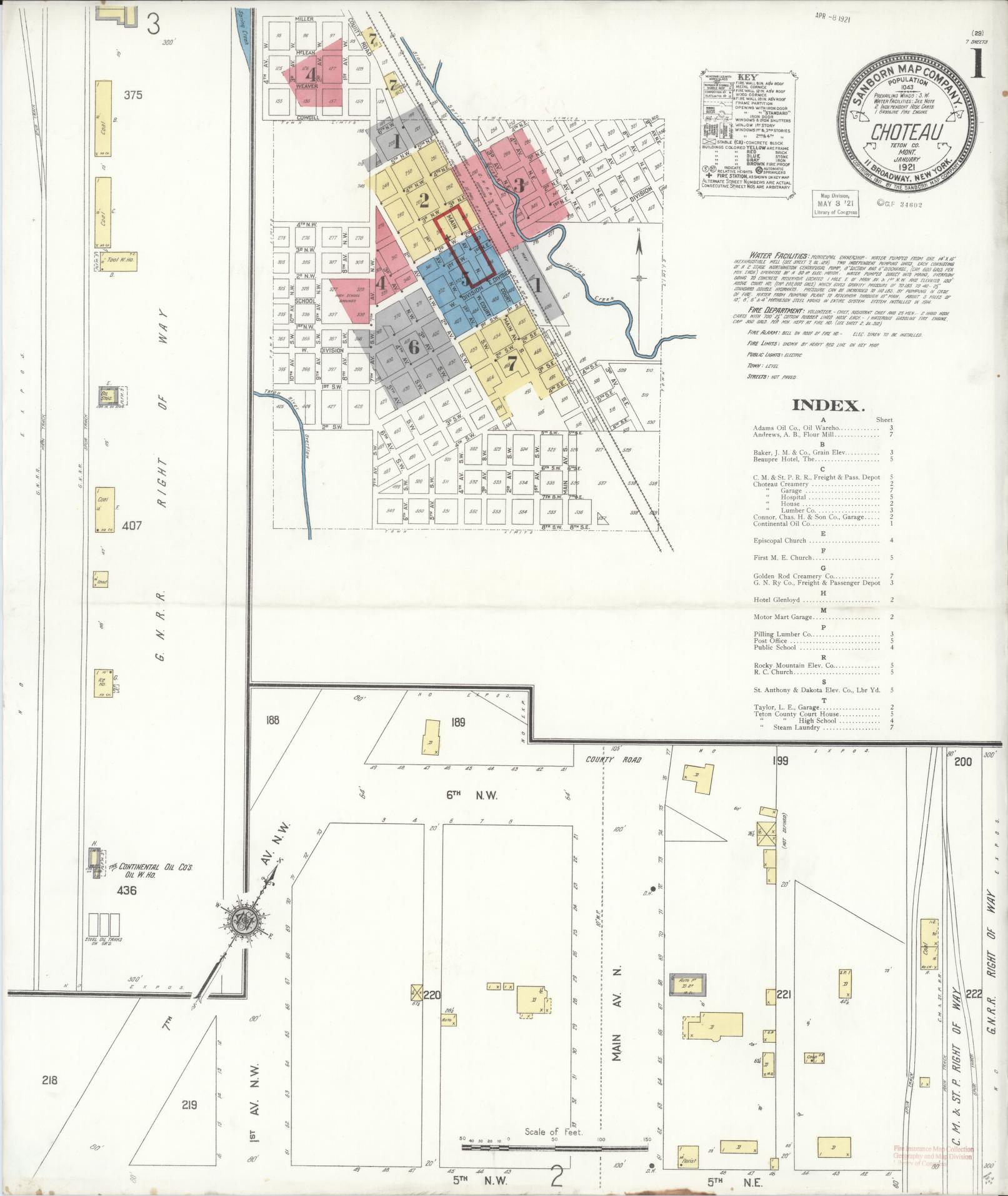 Sanborn Fire Insurance Map from Choteau, Teton County, Montana (1921), Sheet #0001 - Historic Sanborn Fire Insurance Map Print, vintage old map wall art, antique decor, genealogy gift, Montana Montana map