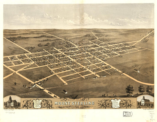 Birds eye view of Mount Sterling, Brown County, Illinois 1869. (1869) – Historic Bird’s-Eye View Panorama Print