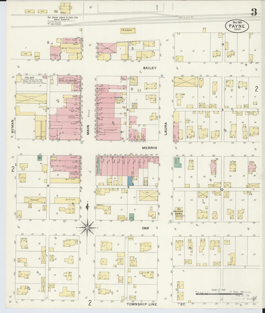 Sanborn Fire Insurance Map from Payne, Paulding County, Ohio (1907), Sheet #0003 - Historic Sanborn Fire Insurance Map Print, vintage old map wall art, antique decor, genealogy gift, Ohio Ohio map