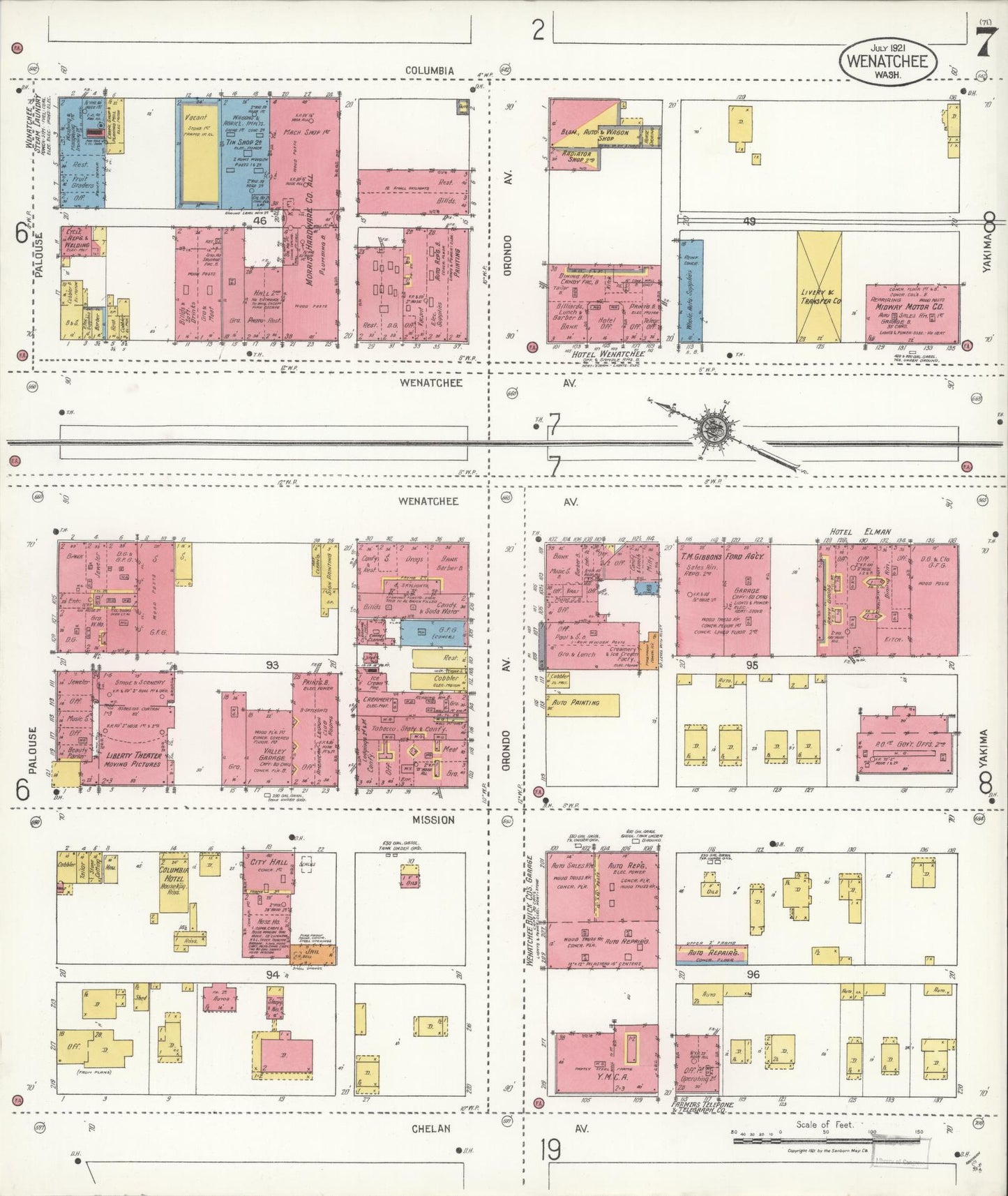 Sanborn Fire Insurance Map from Wenatchee, Chelan County, Washington (1921), Sheet #0007 - Complete Map Set gallery image, historic Sanborn map, vintage wall art, Washington Washington