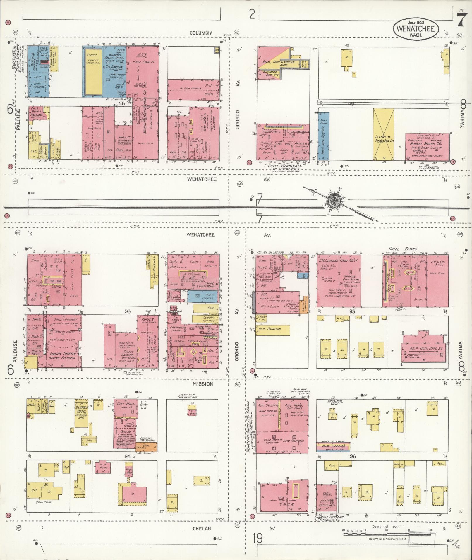 Sanborn Fire Insurance Map from Wenatchee, Chelan County, Washington (1921), Sheet #0007 - Complete Map Set gallery image, historic Sanborn map, vintage wall art, Washington Washington