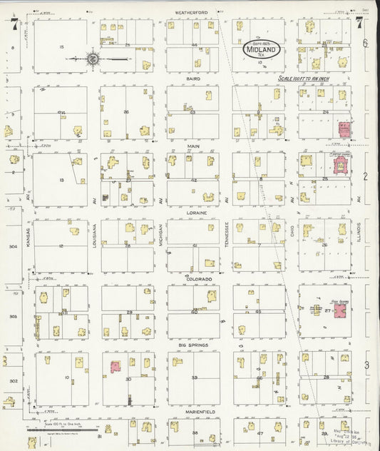 Sanborn Fire Insurance Map from Midland, Midland County, Texas (1925), Sheet #0007 - Historic Sanborn Fire Insurance Map Print, vintage old map wall art, antique decor, genealogy gift, Texas Texas map