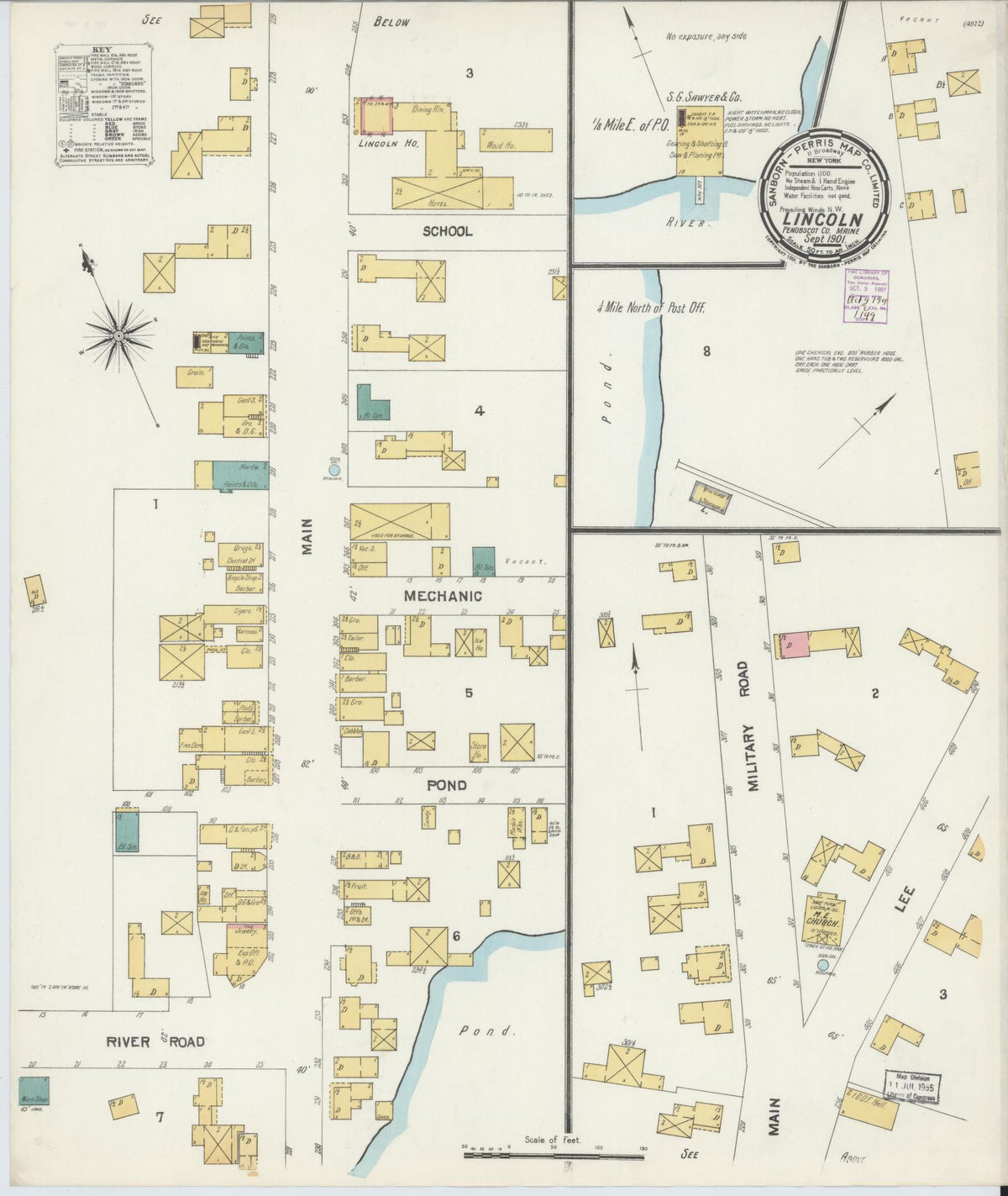 Sanborn Fire Insurance Map from Lincoln, Penobscot County, Maine (1901), Sheet #0001 - Historic Sanborn Fire Insurance Map Print, vintage old map wall art, antique decor, genealogy gift, Maine Maine map