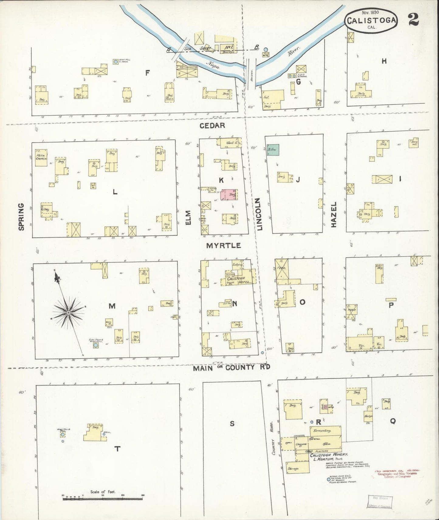 Sanborn Fire Insurance Map from Calistoga, Napa County, California (1890), Sheet #0002 - Historic Sanborn Fire Insurance Map Print, vintage old map wall art, antique decor, genealogy gift, California California map
