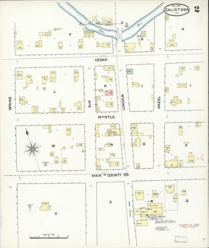 Sanborn Fire Insurance Map from Calistoga, Napa County, California (1890), Sheet #0002 - Historic Sanborn Fire Insurance Map Print, vintage old map wall art, antique decor, genealogy gift, California California map