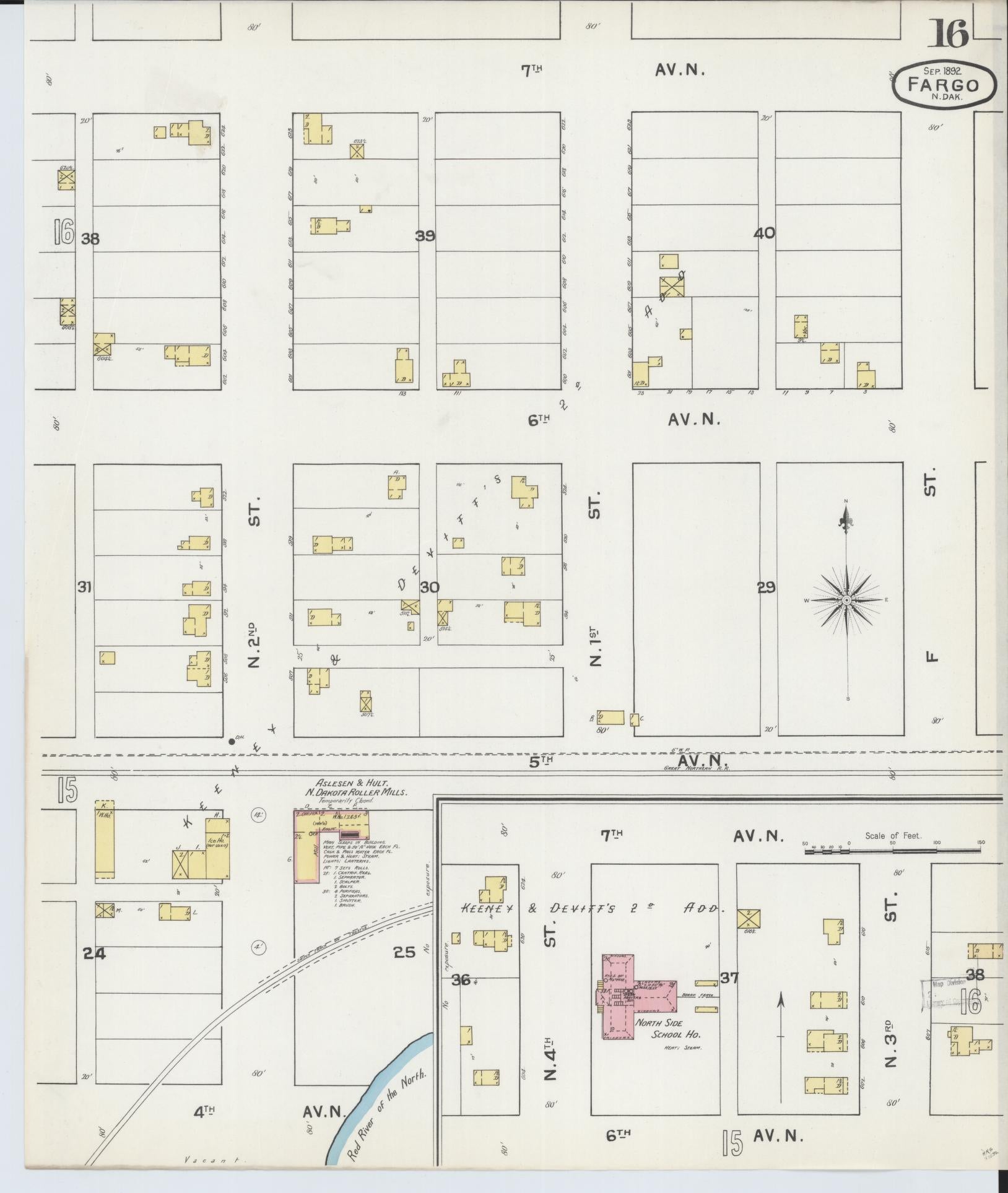 Sanborn Fire Insurance Map from Fargo, Cass County, North Dakota (1892), Sheet #0016 - Historic Sanborn Fire Insurance Map Print, vintage old map wall art, antique decor, genealogy gift, North Dakota North Dakota map
