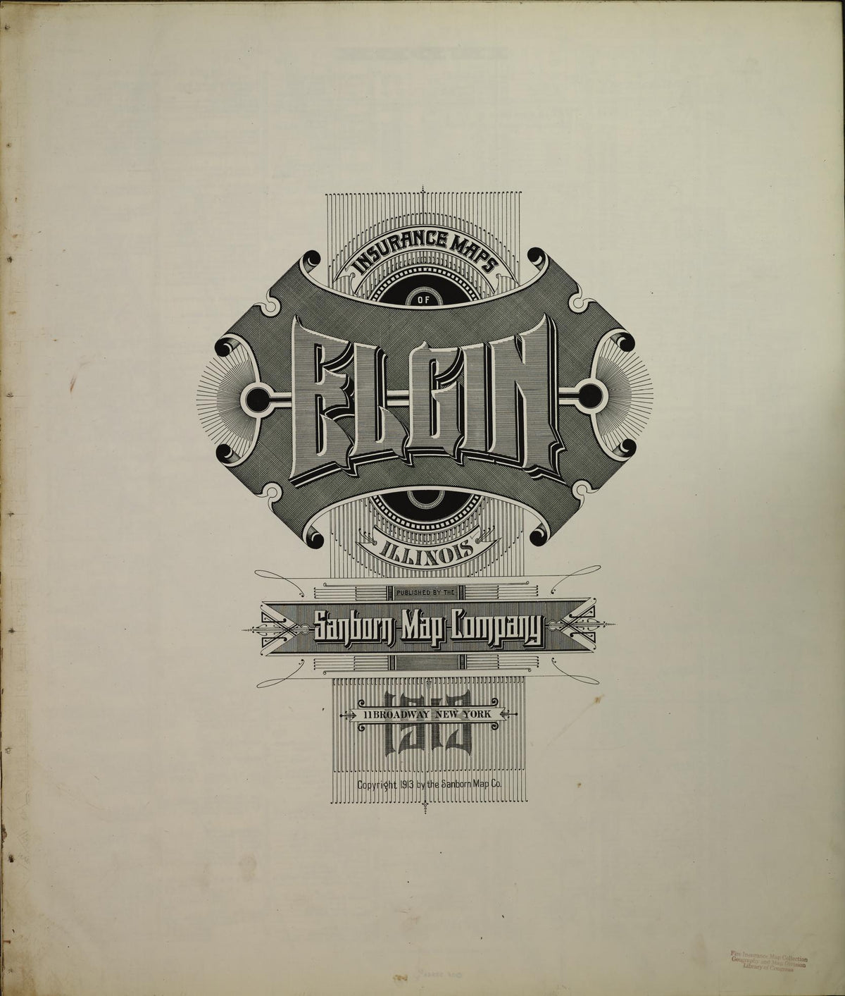 Sanborn Fire Insurance Map from Elgin, Kane County, Illinois (1913), Sheet #0001 - Historic Sanborn Fire Insurance Map Print, vintage old map wall art, antique decor, genealogy gift, Illinois Illinois map
